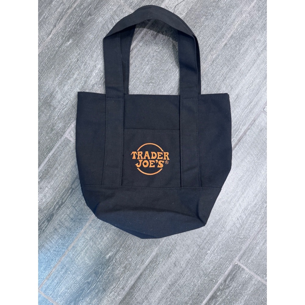 Trader Joe's Mini Canvas Tote Bag‎ Black Orange Logo Small Grocery Shopper